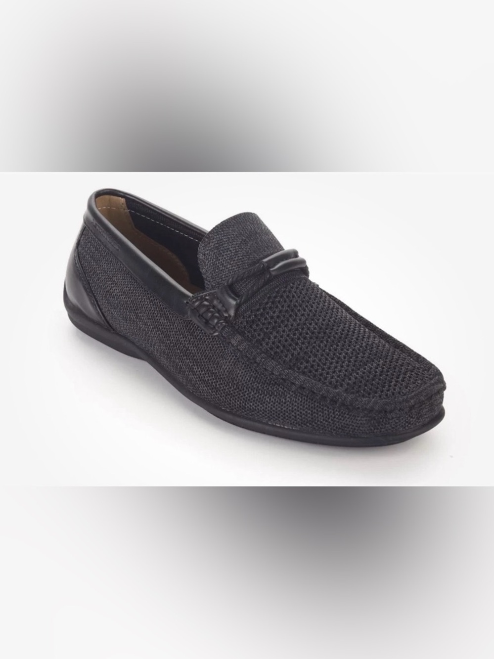 Men's Black Knit Slip-On Loafers with Leather Trim